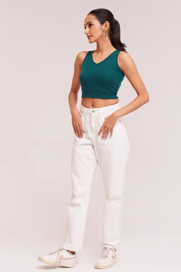 Tail_Green_V-Neck_Slim_Fit_Ribbed_Knit_Tank_Cut_Out_Back_Crop_Tops_For_Women