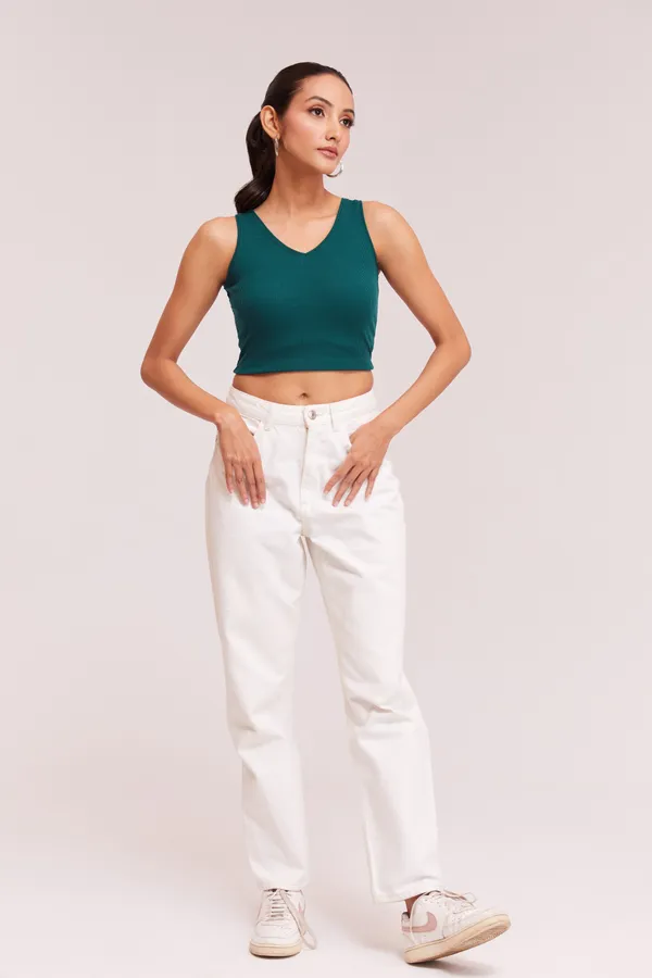 Tail_Green_V-Neck_Slim_Fit_Ribbed_Knit_Tank_Cut_Out_Back_Crop_Tops_For_Women