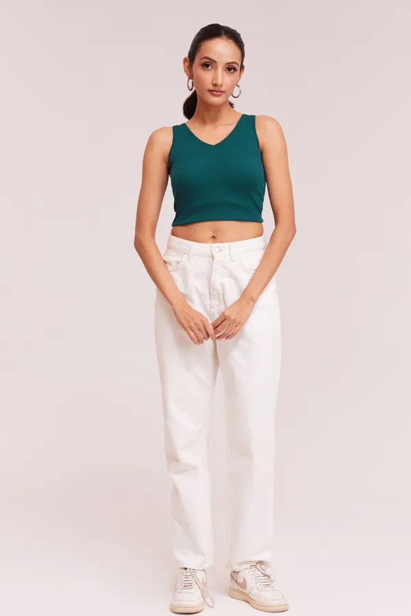 Tail_Green_V-Neck_Slim_Fit_Ribbed_Knit_Tank_Cut_Out_Back_Crop_Tops_For_Women