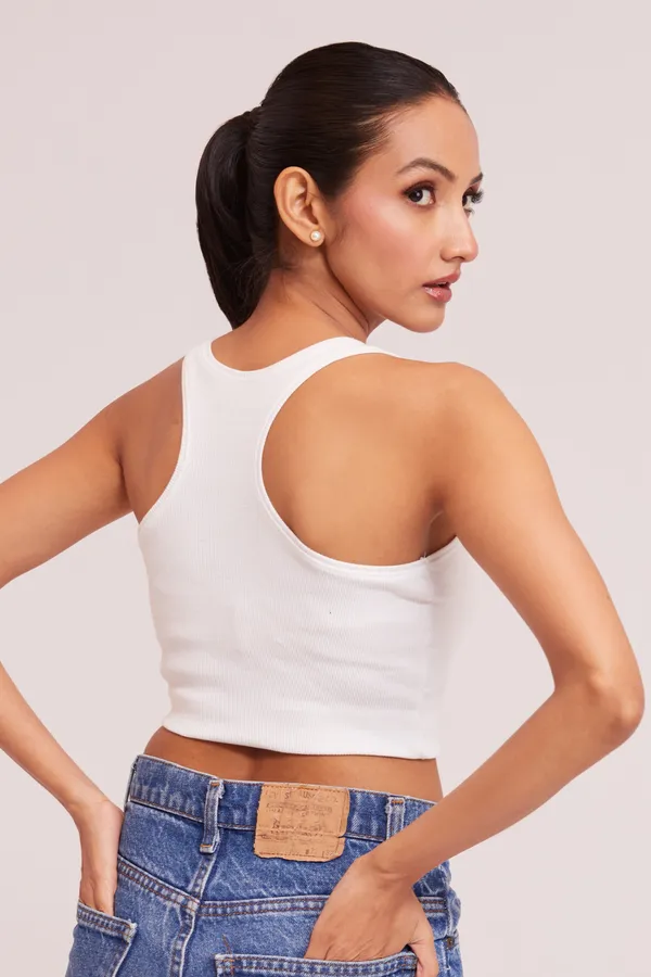 White_V-Neck_Slim_Fit_Ribbed_Knit_Tank_Cut_Out_Back_Crop_Tops_For_Women