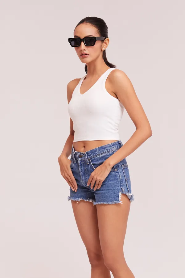 White_V-Neck_Slim_Fit_Ribbed_Knit_Tank_Cut_Out_Back_Crop_Tops_For_Women