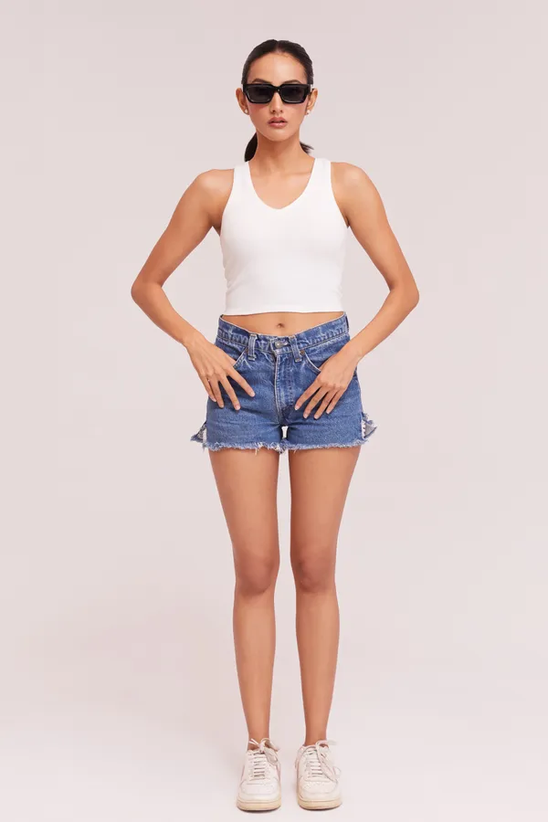 White_V-Neck_Slim_Fit_Ribbed_Knit_Tank_Cut_Out_Back_Crop_Tops_For_Women