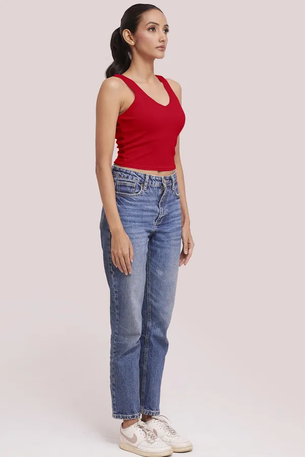 Red_Sleeveless_Slim_Fit_Ribbed_Knit_V-Neck_Tank_Crop_Tops_For_Women