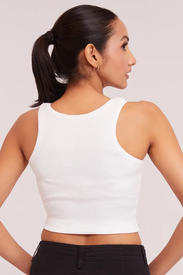 White_Sleeveless_Slim_Fit_Ribbed_Knit_V-Neck_Tank_Crop_Tops_For_Women