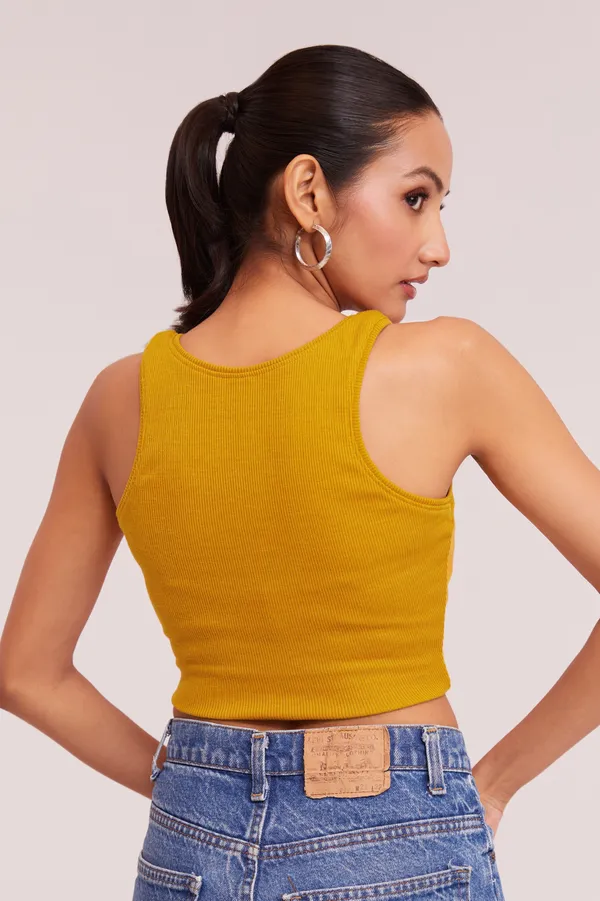 Yellow_Sleeveless_Slim_Fit_Ribbed_Knit_V-Neck_Tank_Crop_Tops_For_Women
