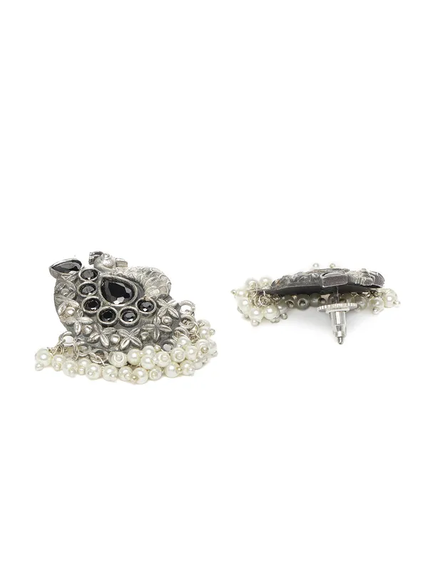 Silver-Toned__Black_Peacock_Shaped_Pearl_Studs