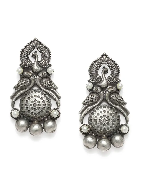 Silver-Toned_Peacock_Shaped_Studs