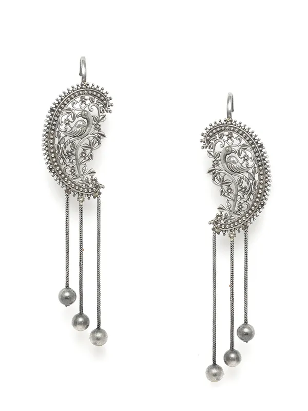 Silver-Toned_Oxidised_Peacock_Shaped_Ear_Cuff