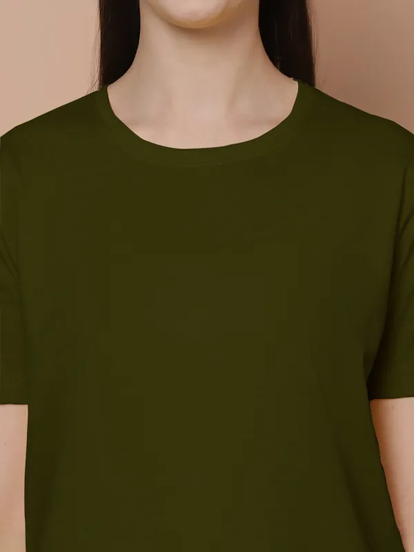 Women_Olive_Green_Round_Neck_Oversized_Tshirt