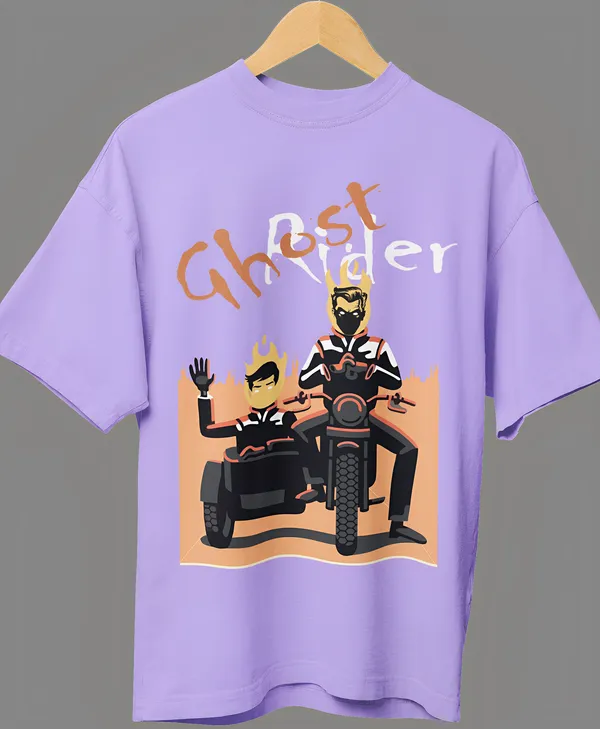 TOFFTEES_Premium_Lavender_Oversized_Ghost_Rider_Half_Sleeves_T-shirt_For__Men_|_French_Terry_Fabric__(220_GSM)