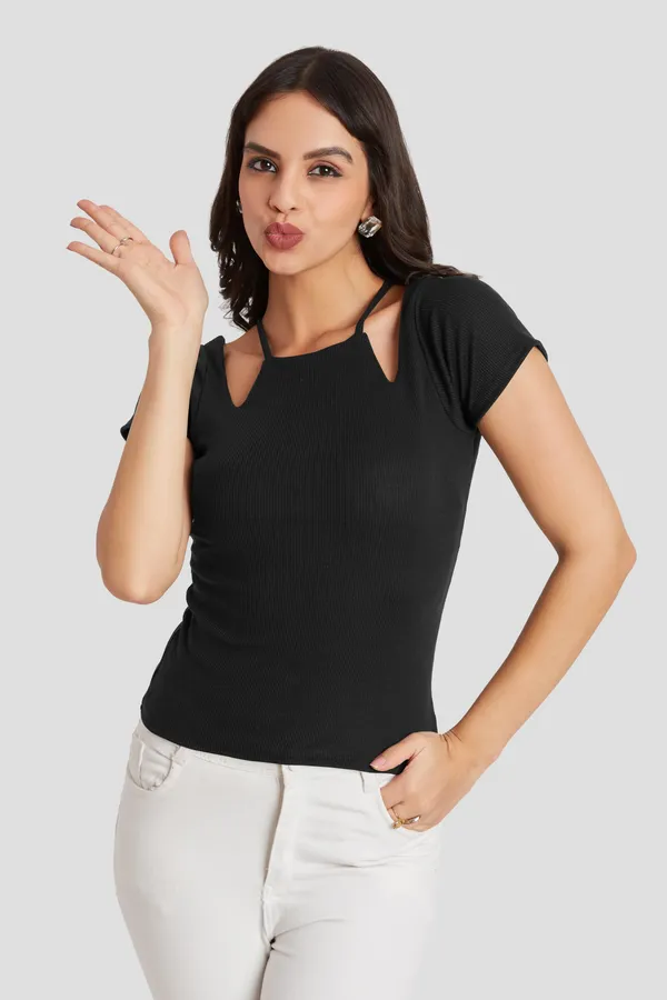 Solid_Casual_Half_Sleeves_Round_Neck_Women_Slim_Fit_Tops