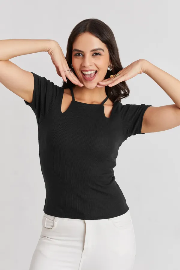 Solid_Casual_Half_Sleeves_Round_Neck_Women_Slim_Fit_Tops