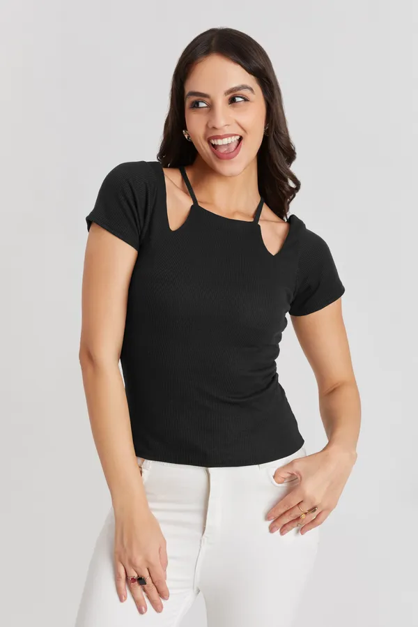 Solid_Casual_Half_Sleeves_Round_Neck_Women_Slim_Fit_Tops