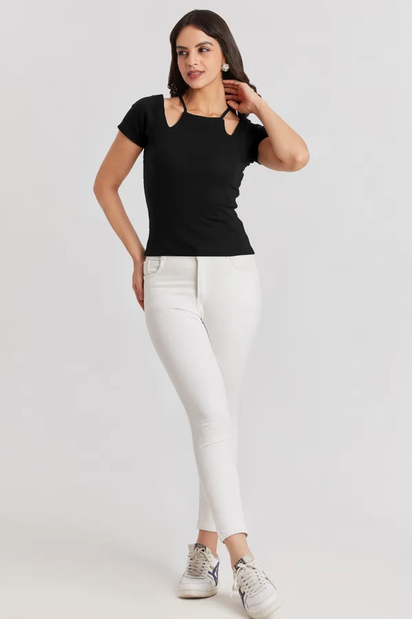 Solid_Casual_Half_Sleeves_Round_Neck_Women_Slim_Fit_Tops