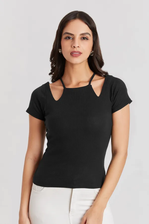 Solid_Casual_Half_Sleeves_Round_Neck_Women_Slim_Fit_Tops