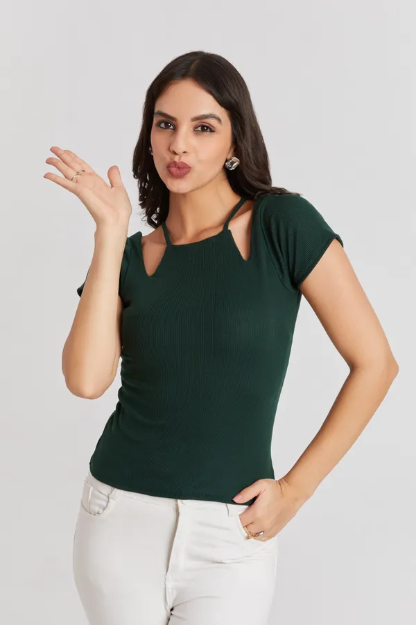 Solid_Casual_Half_Sleeves_Round_Neck_Women_Slim_Fit_Tops