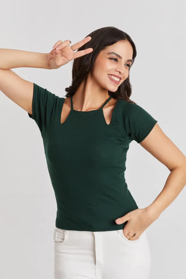 Solid_Casual_Half_Sleeves_Round_Neck_Women_Slim_Fit_Tops