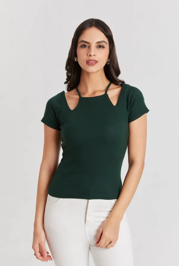 Solid_Casual_Half_Sleeves_Round_Neck_Women_Slim_Fit_Tops