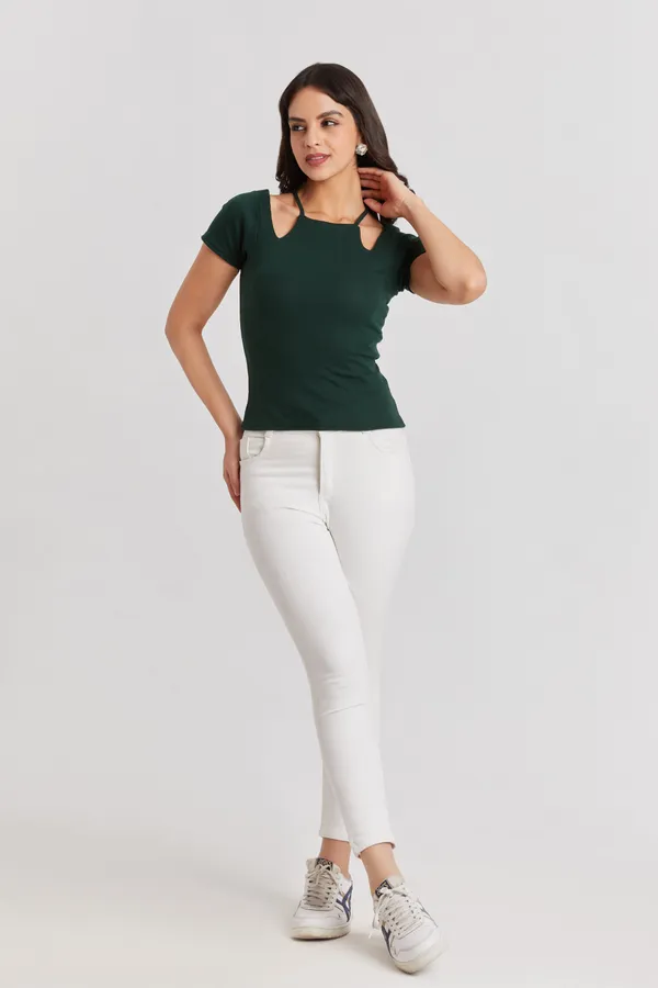 Solid_Casual_Half_Sleeves_Round_Neck_Women_Slim_Fit_Tops
