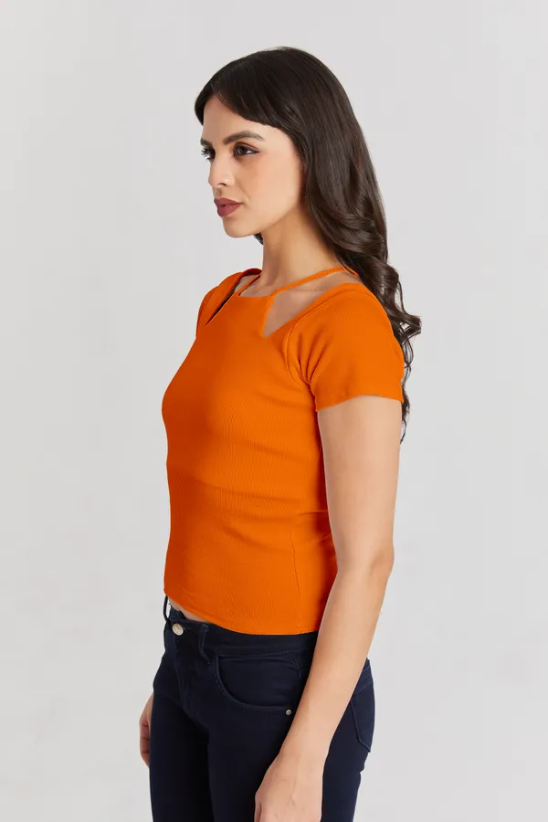 Solid_Casual_Half_Sleeves_Round_Neck_Women_Slim_Fit_Tops