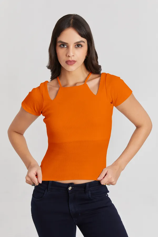 Solid_Casual_Half_Sleeves_Round_Neck_Women_Slim_Fit_Tops