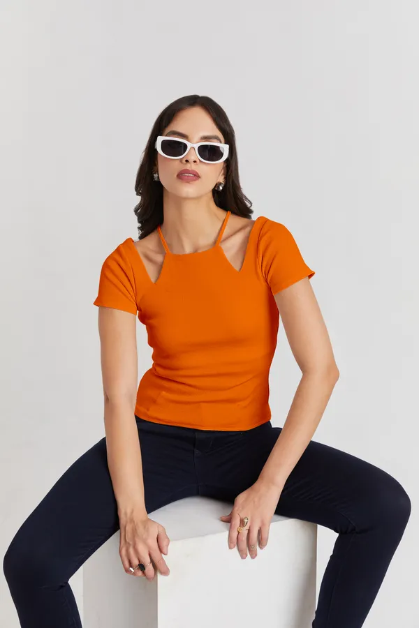 Solid_Casual_Half_Sleeves_Round_Neck_Women_Slim_Fit_Tops