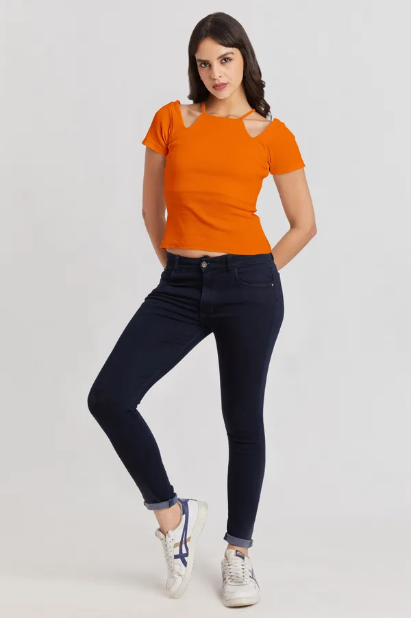 Solid_Casual_Half_Sleeves_Round_Neck_Women_Slim_Fit_Tops