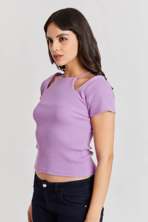 Solid_Casual_Half_Sleeves_Round_Neck_Women_Slim_Fit_Tops