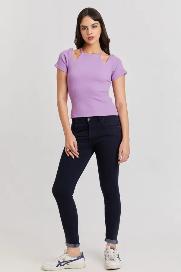 Solid_Casual_Half_Sleeves_Round_Neck_Women_Slim_Fit_Tops