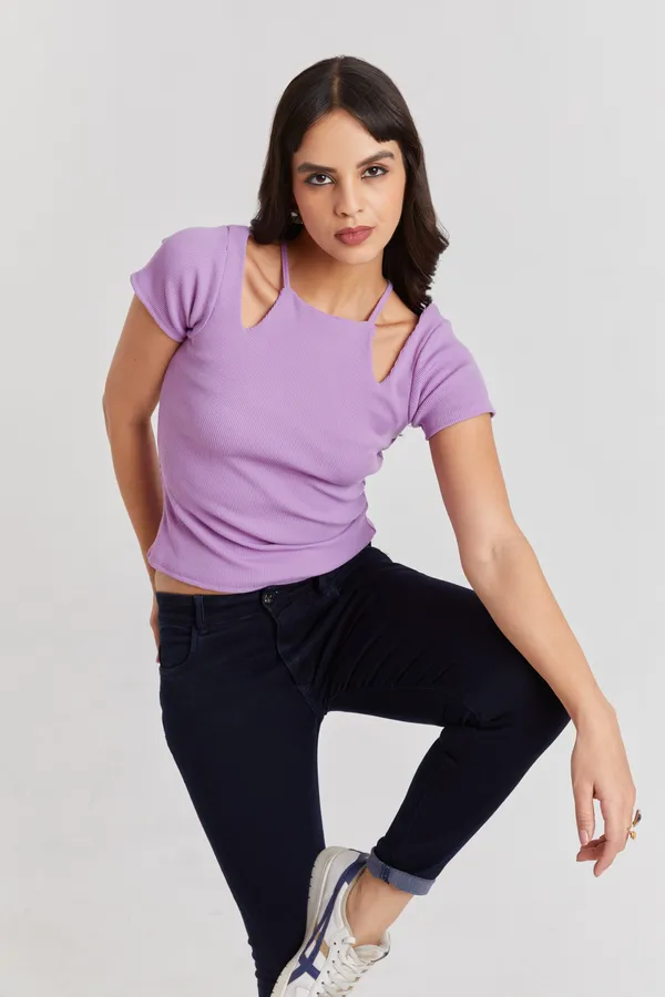 Solid_Casual_Half_Sleeves_Round_Neck_Women_Slim_Fit_Tops