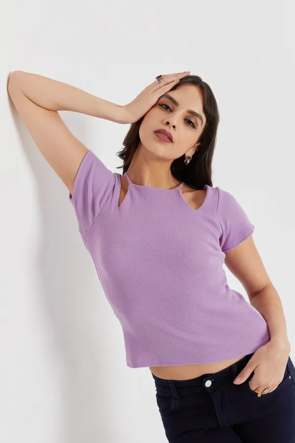Solid_Casual_Half_Sleeves_Round_Neck_Women_Slim_Fit_Tops