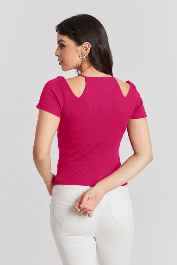 Solid_Casual_Half_Sleeves_Round_Neck_Women_Slim_Fit_Tops