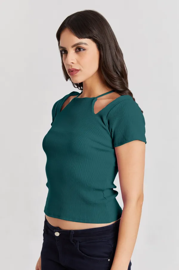 Solid_Casual_Half_Sleeves_Round_Neck_Women_Slim_Fit_Tops