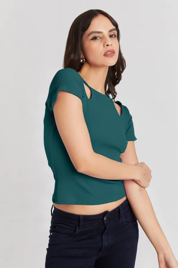 Solid_Casual_Half_Sleeves_Round_Neck_Women_Slim_Fit_Tops