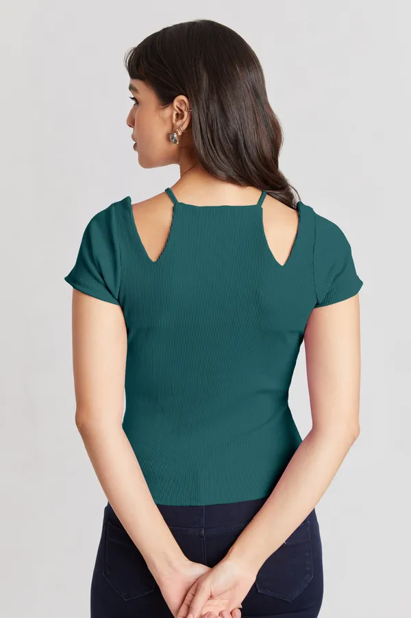 Solid_Casual_Half_Sleeves_Round_Neck_Women_Slim_Fit_Tops