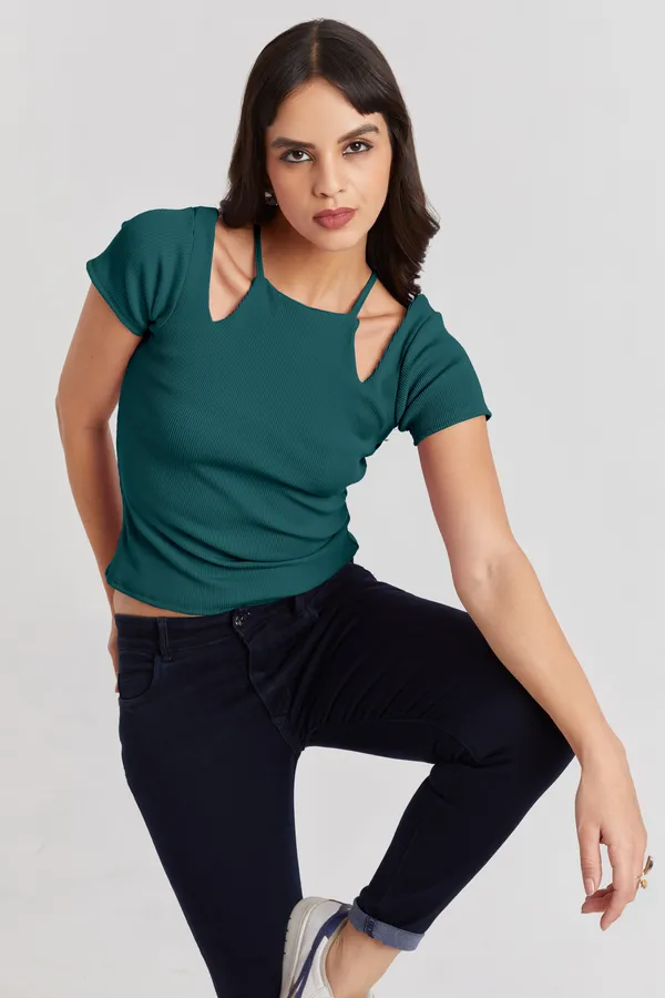 Solid_Casual_Half_Sleeves_Round_Neck_Women_Slim_Fit_Tops