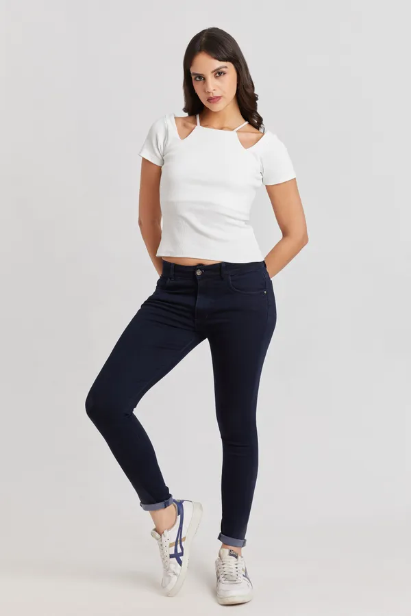 Solid_Casual_Half_Sleeves_Round_Neck_Women_Slim_Fit_Tops
