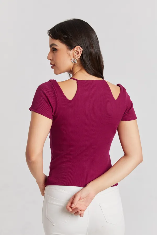 Solid_Casual_Half_Sleeves_Round_Neck_Women_Slim_Fit_Tops