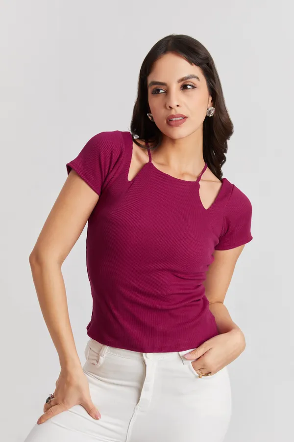 Solid_Casual_Half_Sleeves_Round_Neck_Women_Slim_Fit_Tops