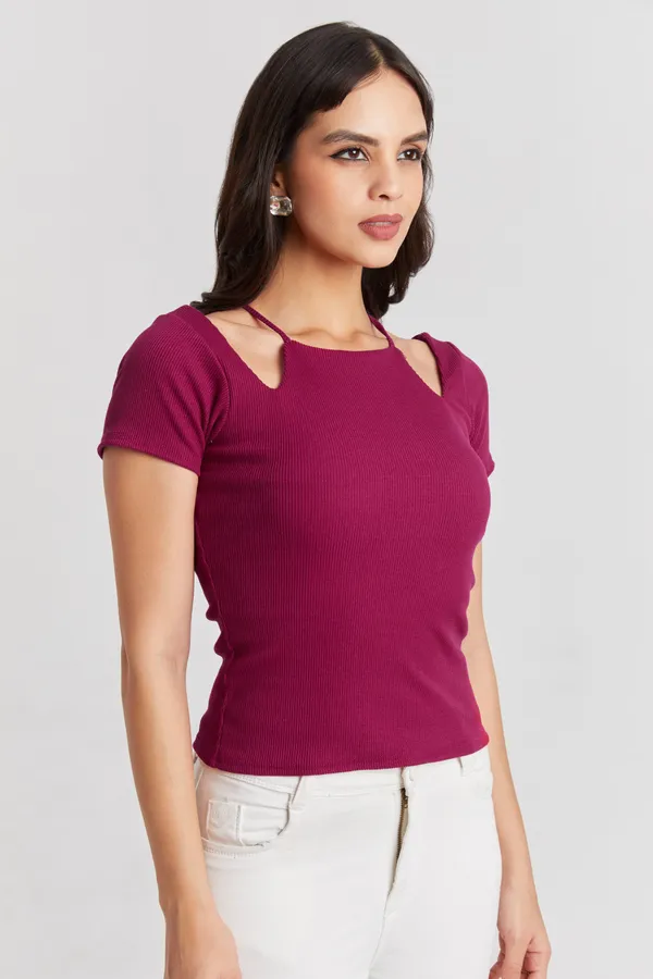 Solid_Casual_Half_Sleeves_Round_Neck_Women_Slim_Fit_Tops