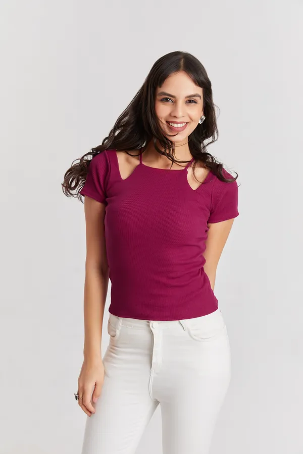 Solid_Casual_Half_Sleeves_Round_Neck_Women_Slim_Fit_Tops