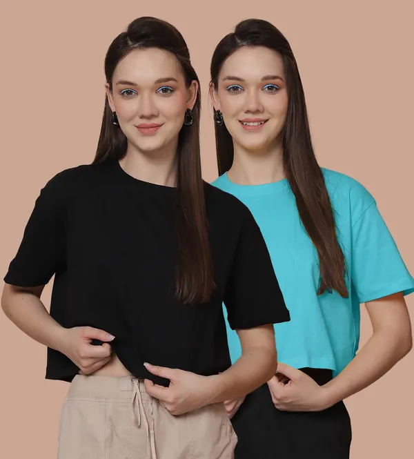 Women_Black_&_Turquoise_Blue_Pack_Of_2_Oversized_Tshirt