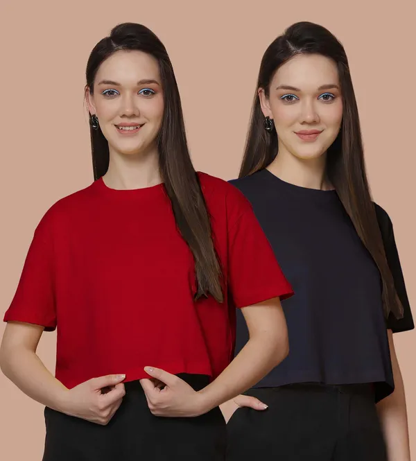 Women_Red_&_Navy_Blue_Pack_Of_2_Oversized_Tshirt