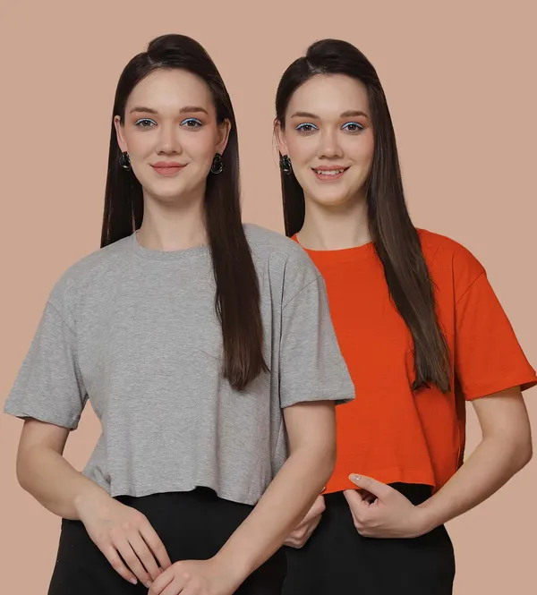 Women_Grey_&_Orange_Pack_Of_2_Oversized_Tshirt