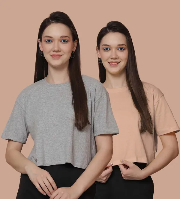 Women_Grey_&_Coral_Pack_Of_2_Oversized_Tshirt
