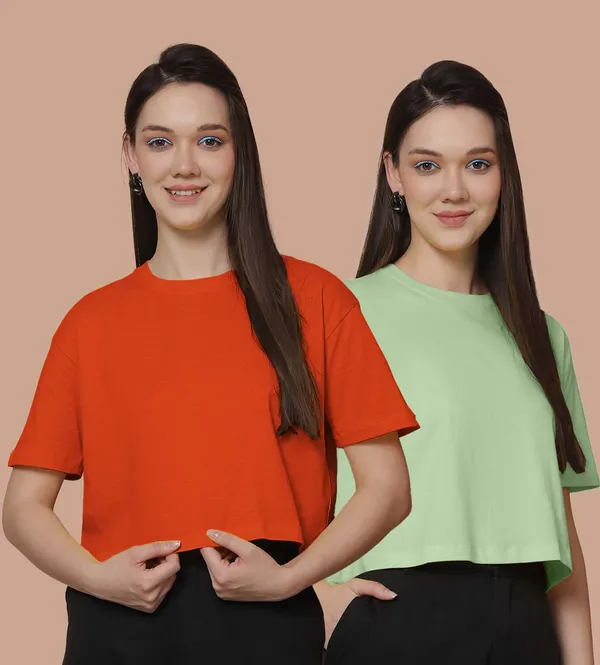 Women_Orange_&_Sea_Green_Pack_Of_2_Oversized_Tshirt