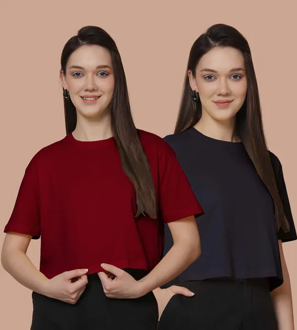 Women_Maroon_&_Navy_Blue_Pack_Of_2_Oversized_Tshirt