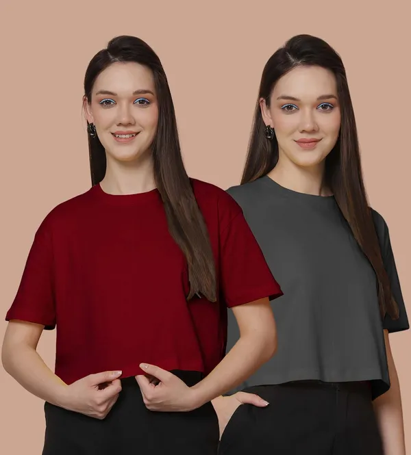 Women_Maroon_&_Grey_Pack_Of_2_Oversized_Tshirt
