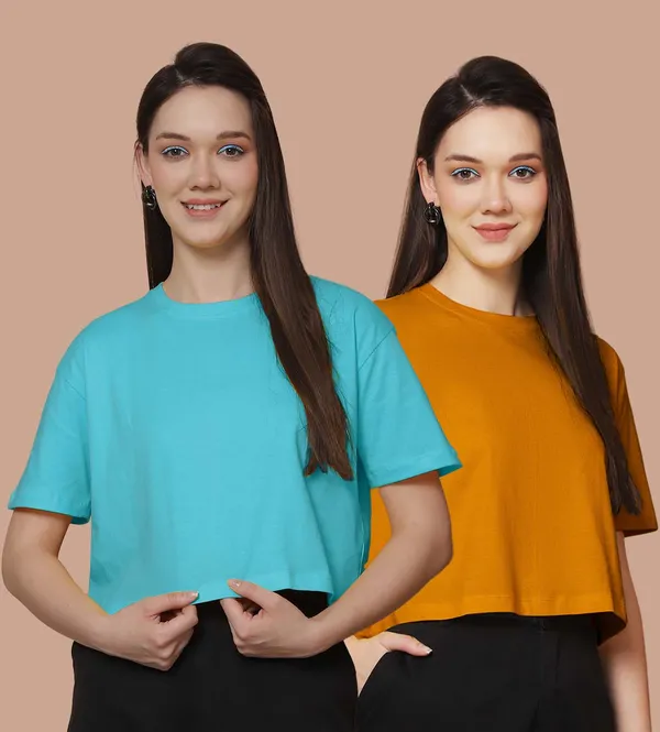 Women_Turquoise_Blue_&_Mustard_Pack_Of_2_Oversized_Tshirt