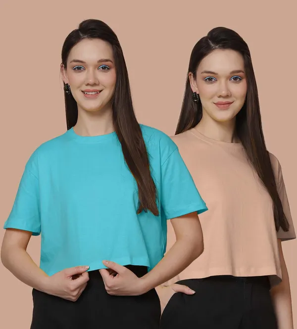 Women_Turquoise_Blue_&_Coral_Pack_Of_2_Oversized_Tshirt